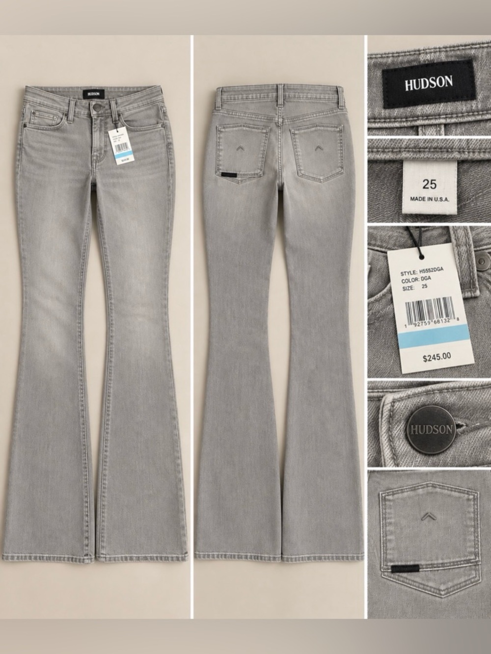 Hudson Jeans Light Gray Flare Wide-Leg Jeans